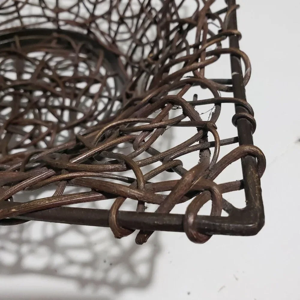 Brown Square Woven Bentwood Vine Branch Basket Over Metal Frame 11